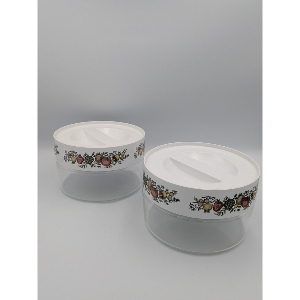 Vintage Pyrex Spice of Life See 'N Store Canisters Set of 2 Clear Stackable Jars